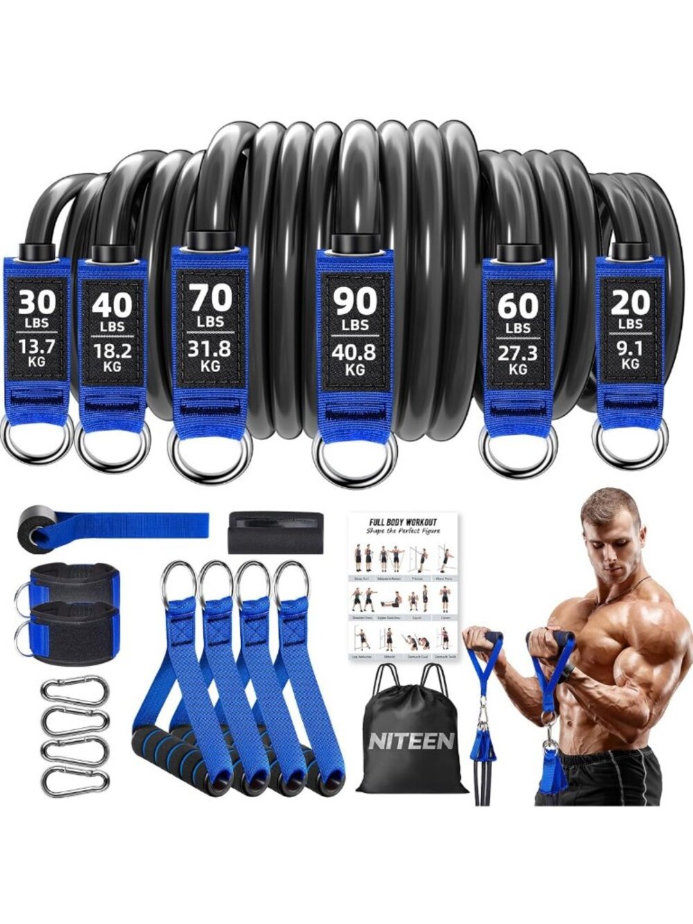 Heavy Resistance Bands Set with Handles - 310lbs/390lbs for Strength Training